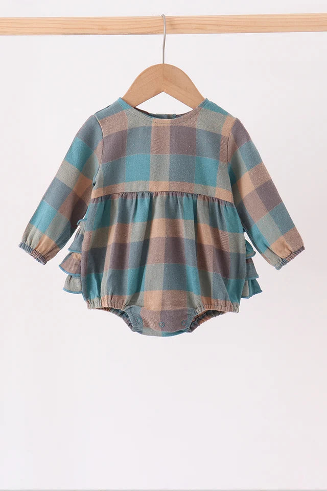 Teal Plaid Ruffle Bubble
