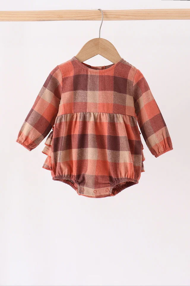 Rust Plaid Ruffle Bubble