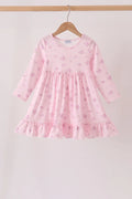 Pink Floral Bow Ruffle Dress
